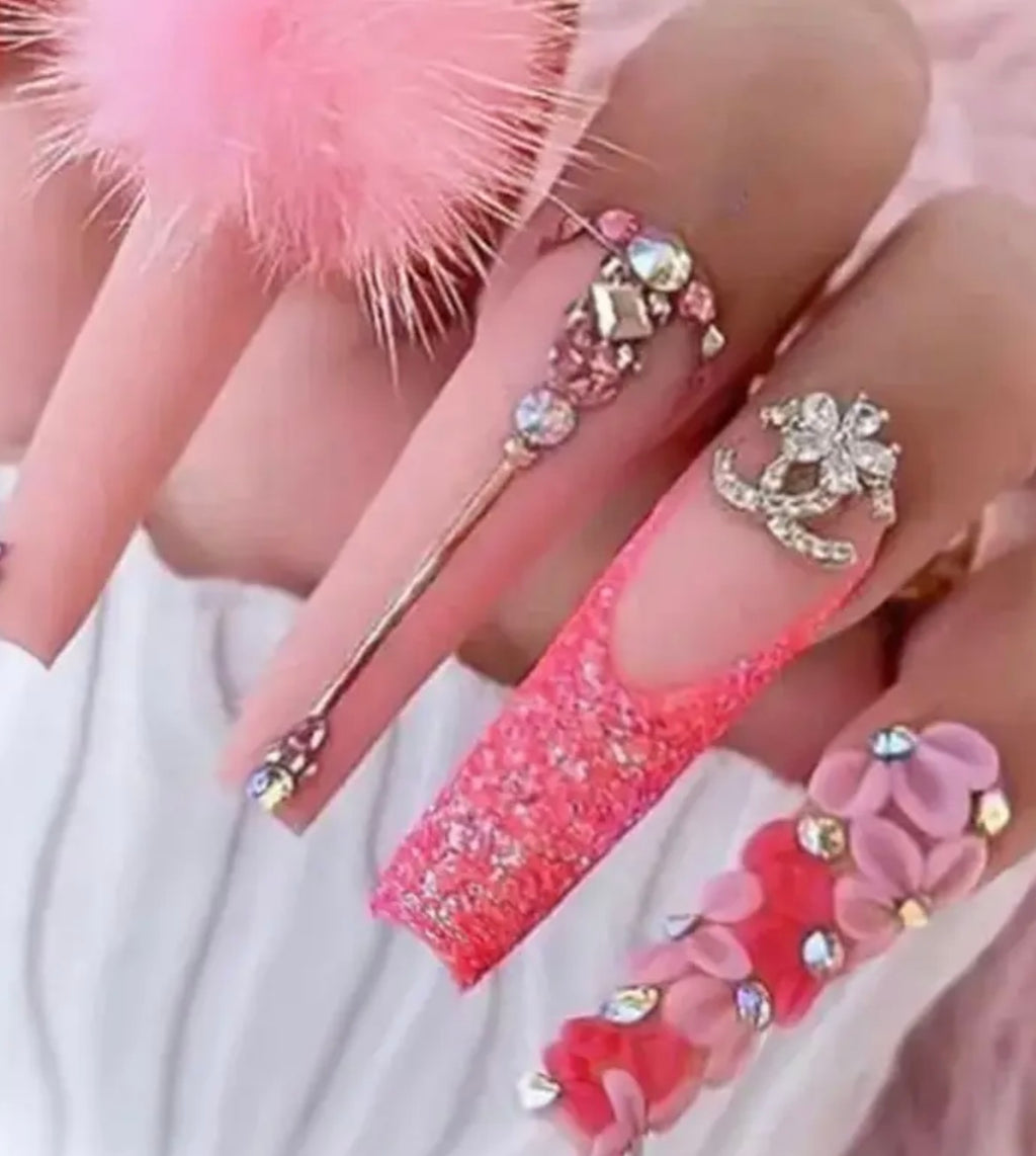 48pcs long ballet cute sweet girl nail art peach hair ball pink tender suitable for every day parties, dances and daily use nail pressing products