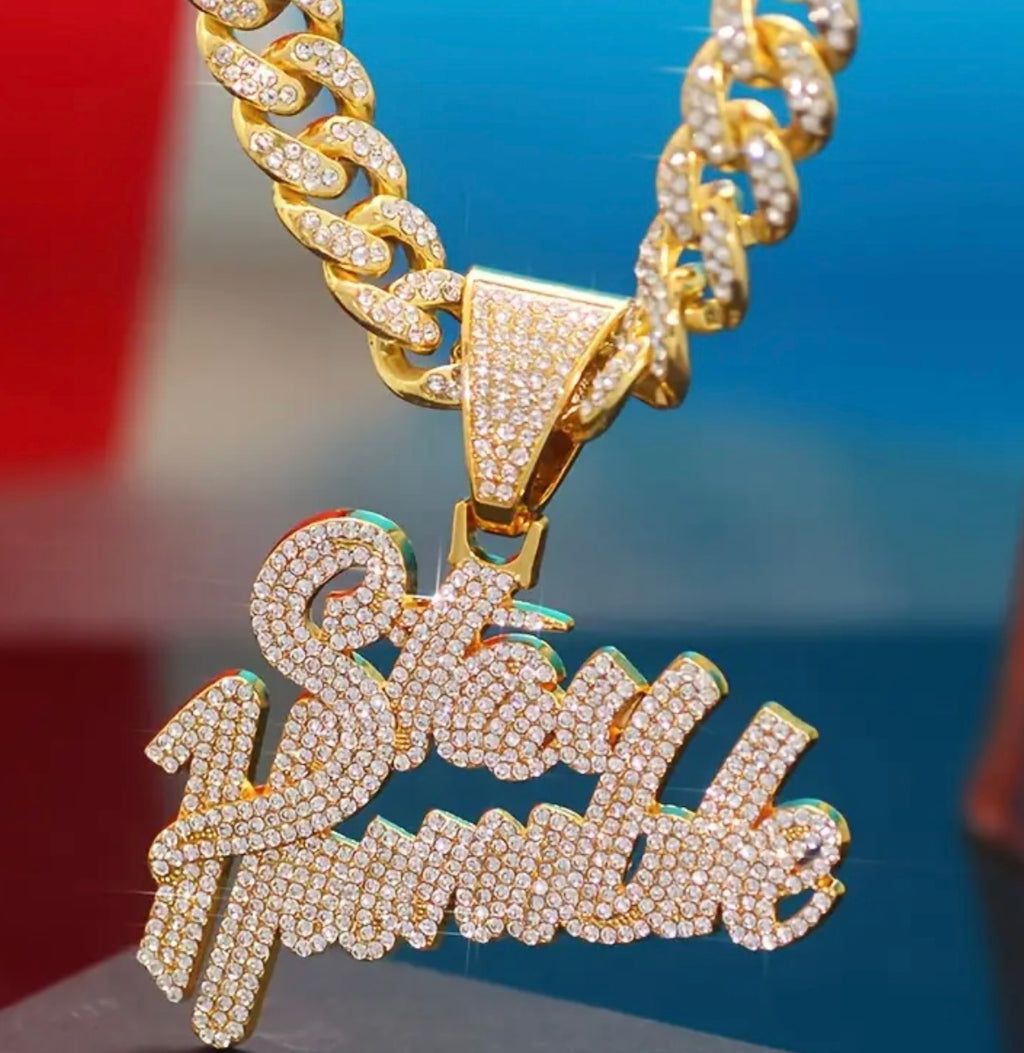 Iced Out Customized Letters Pendant  Synthetic Zircon Letters Necklace With Rope Chain Choker | For Women Men Gift Hiphop Necklace