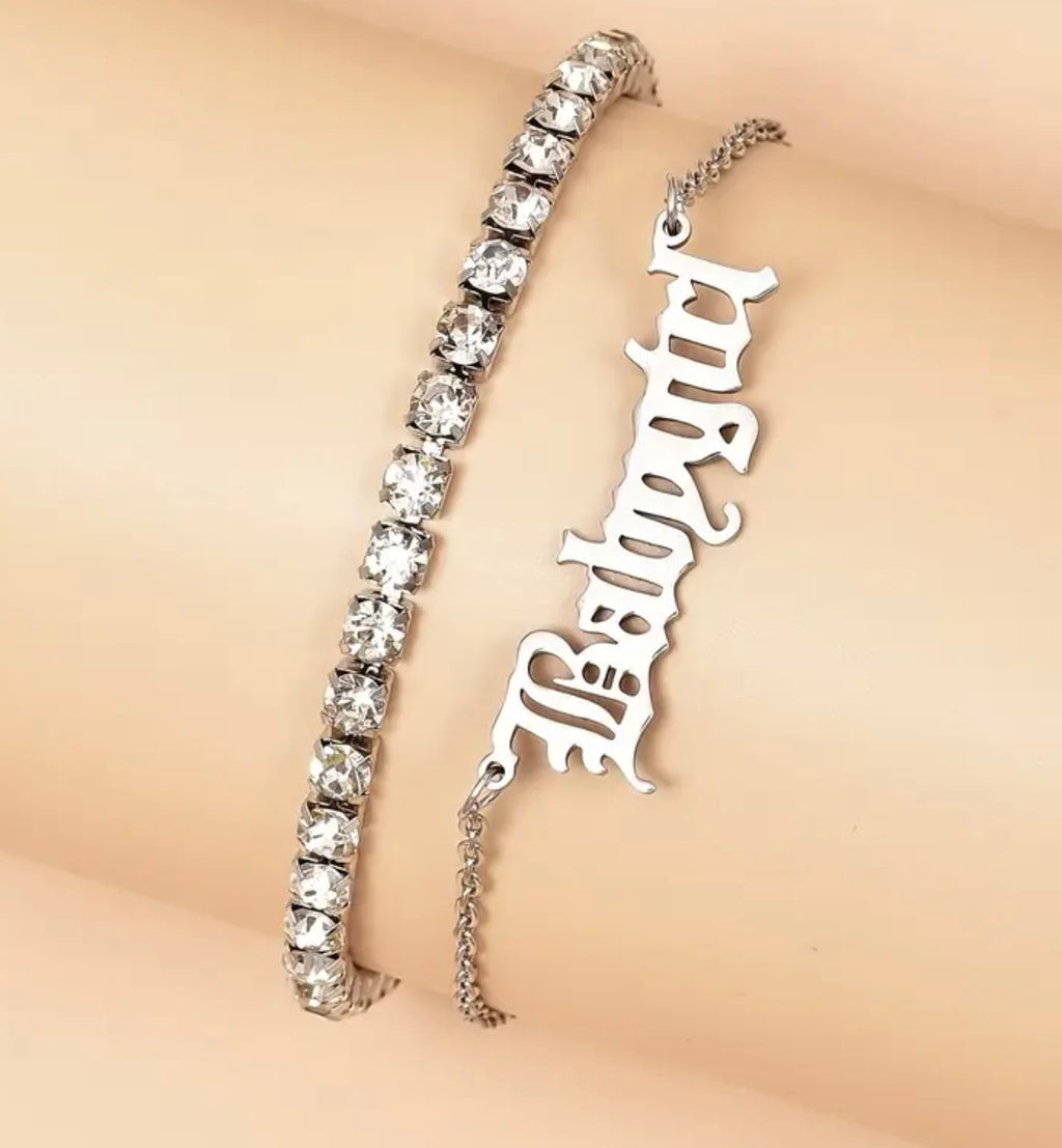 2pcs Boho Vintage Rhinestone Charm Ankle Chain Set for Party and Vacation