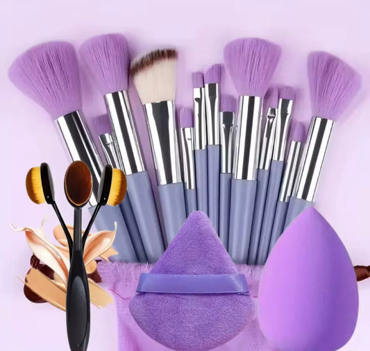 13 PCS Purple Makeup Brush Set with Blender Sponge & Powder Puff – Complete Cosmetic Brush