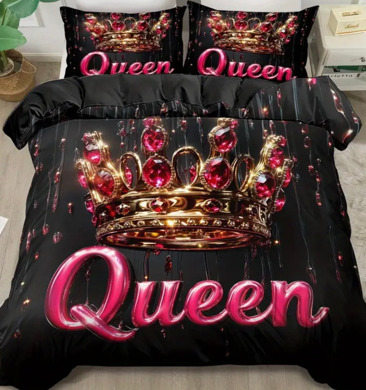 2/ 3pcs Quilt Cover Set, Queen's Crown Print Duvet Cover Set, King Queen Style Bedding Set, Polyester Machine Washable, Room, Birthday Gift (Includes 1 Duvet Cover + 1 or 2 Pillowcases, No Quilt Core)