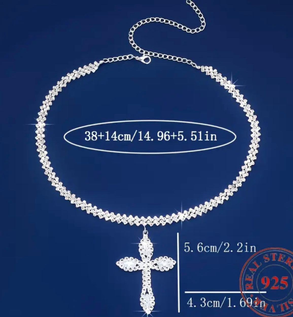 Luxury Cross Necklace] Luxury 925 Silver Cross Pendant Necklace Synthetic Zirconia, Exquisite, Elegant, Silver Neck Jewelry Gift