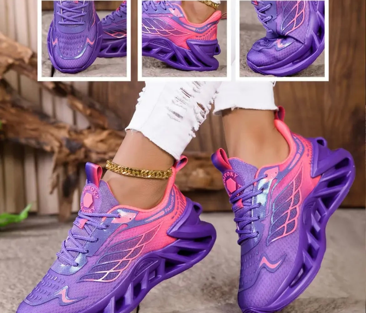 New Women's Pink-Purple Sneakers, Style, Women's Outdoor Sports Running Shoes, Cushioned Sole, Suitable for Outdoor Mountaineering