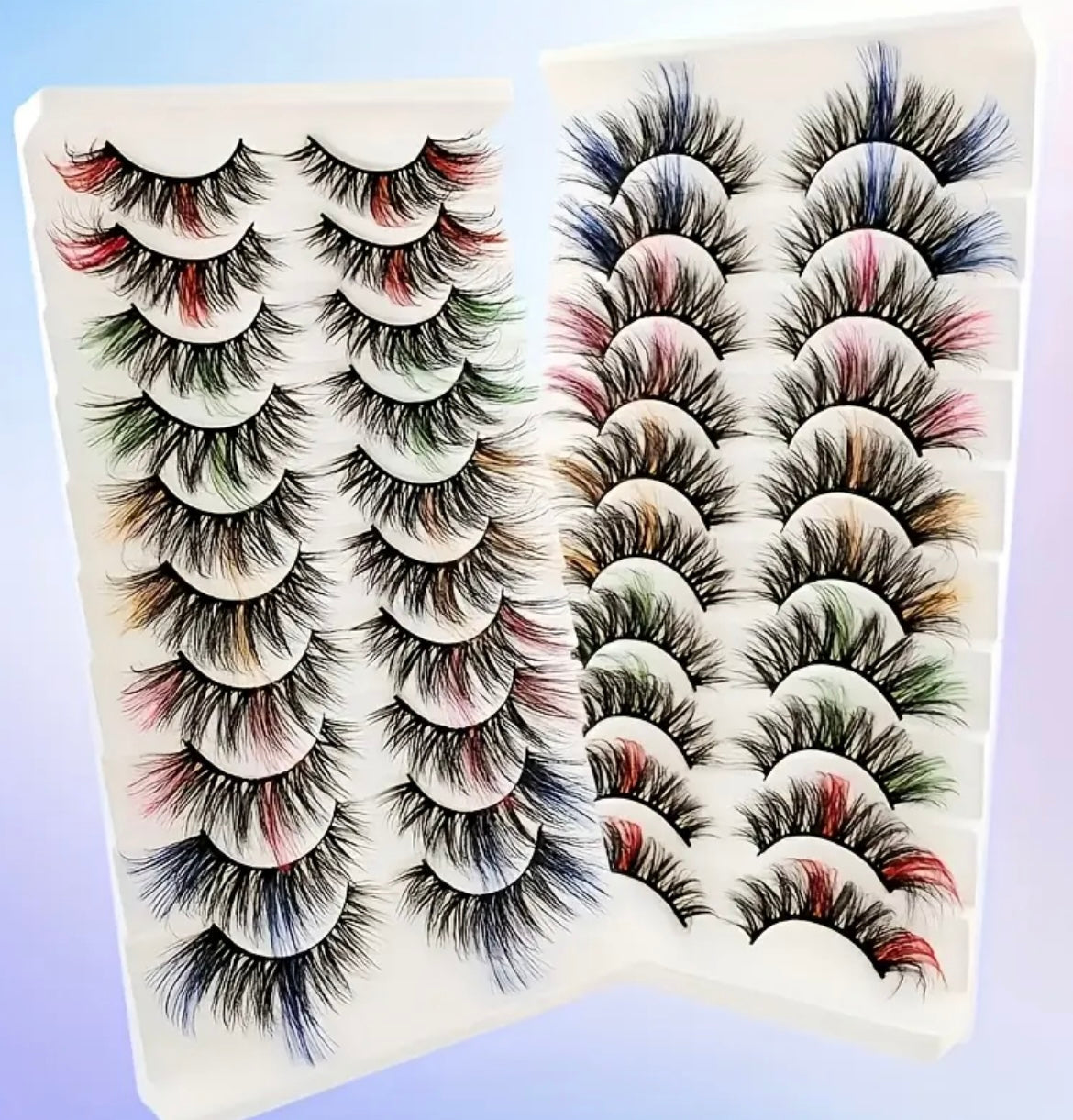 10 Pairs Dramatic Christmas Halloween Colorful False Eyelashes - Soft, Comfortable, Voluminous & Curled, Natural Look for Stage Makeup & Party Wear, Assorted Colors (Pink, Blue, Green, Yellow, Orange, Purple), Reusable & Beginner-Friendly Eyelashes