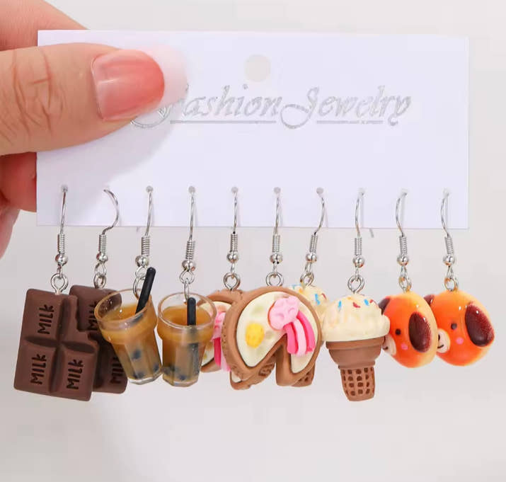 Fashion Sweet Fruit Drink Earrings Set for Women Cute Cartoon Food Ice Cream Donut Funny Resin Earring