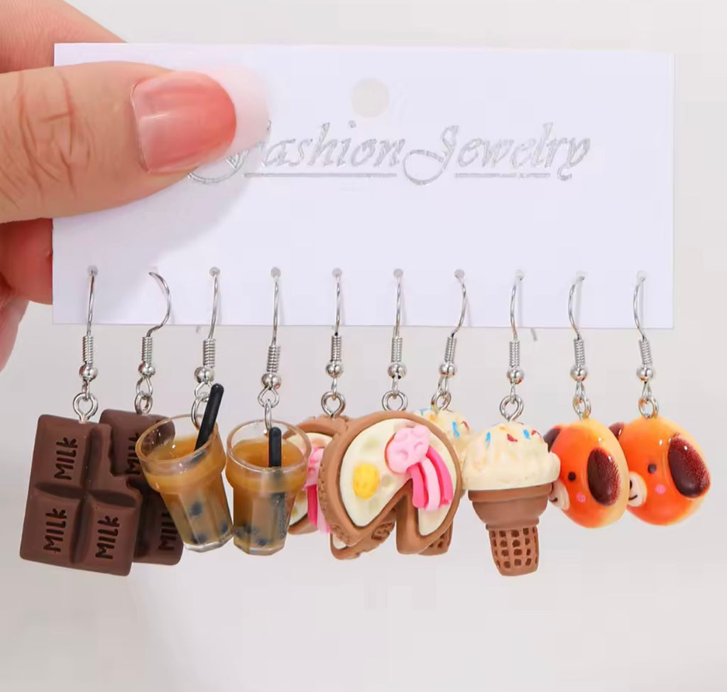 Fashion Sweet Fruit Drink Earrings Set for Women Cute Cartoon Food Ice Cream Donut Funny Resin Earring