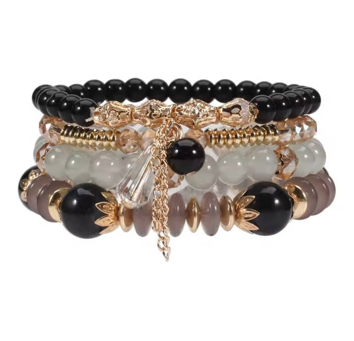 Bohemian Stackable Bead Bracelets for Women Multilayered Bracelet Pendant Charm Stretch Bangles