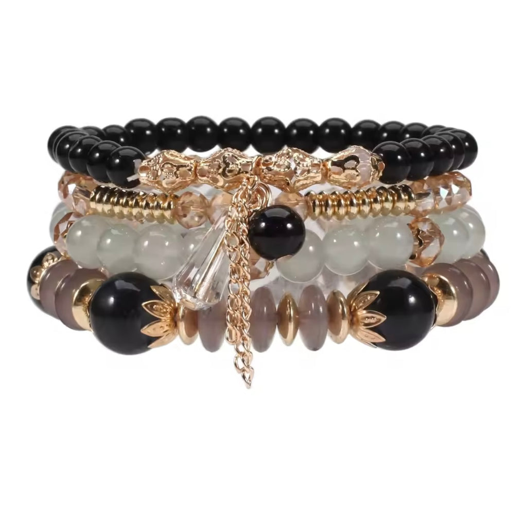 Bohemian Stackable Bead Bracelets for Women Multilayered Bracelet Pendant Charm Stretch Bangles