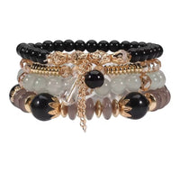 Bohemian Stackable Bead Bracelets for Women Multilayered Bracelet Pendant Charm Stretch Bangles