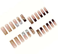 24 pieces of long square armor gold French white leopard print French 3d gold gun flas