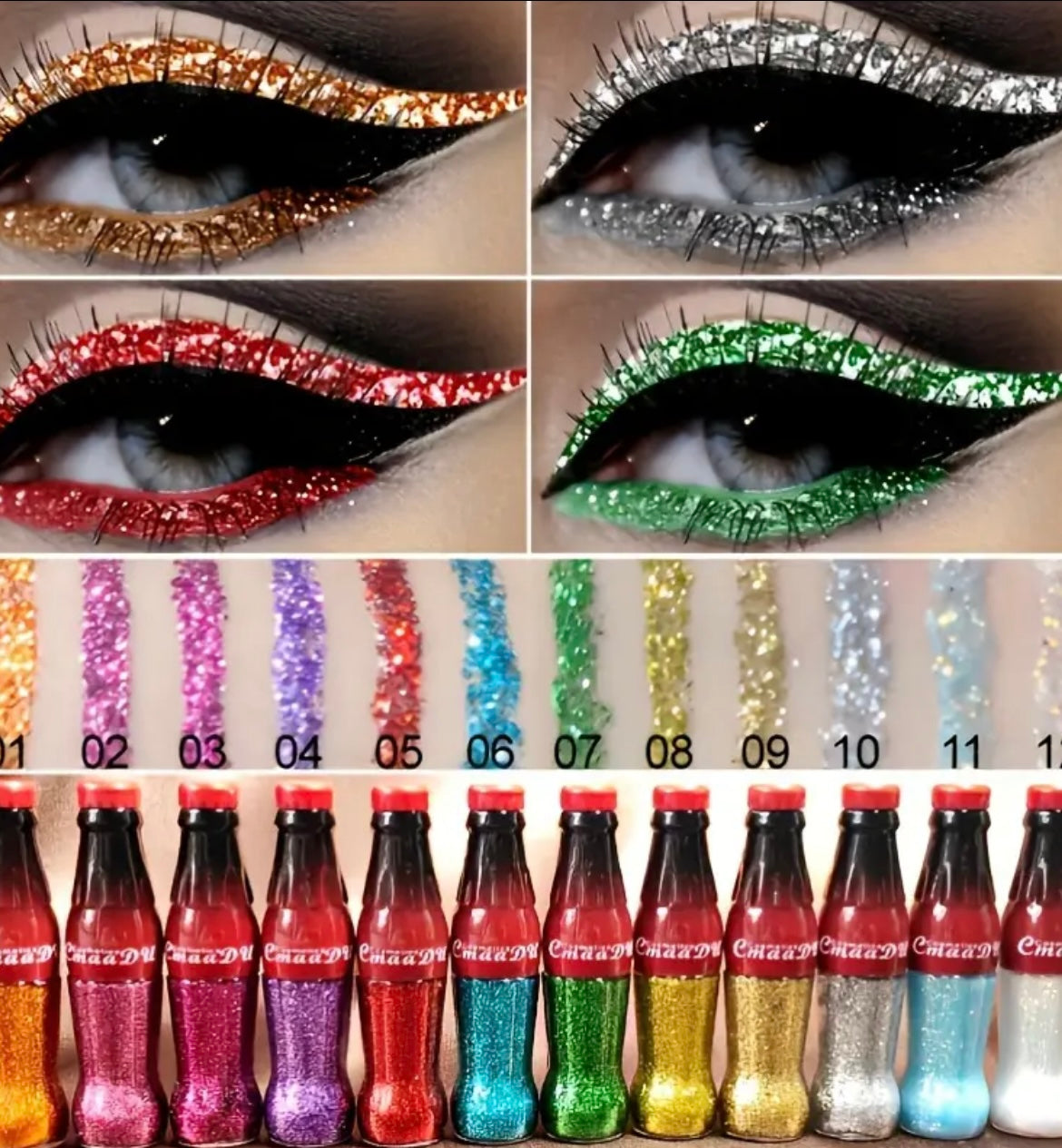 7pcs Pearlescent Glitter Powder Eyeliner Liquid Pen, Waterproof, Sweat Proof, Not Easy To Smudge, Not Caking, Colorful Liquid Eyeliner Eye Shadow, Suitable For Christmas Makeup