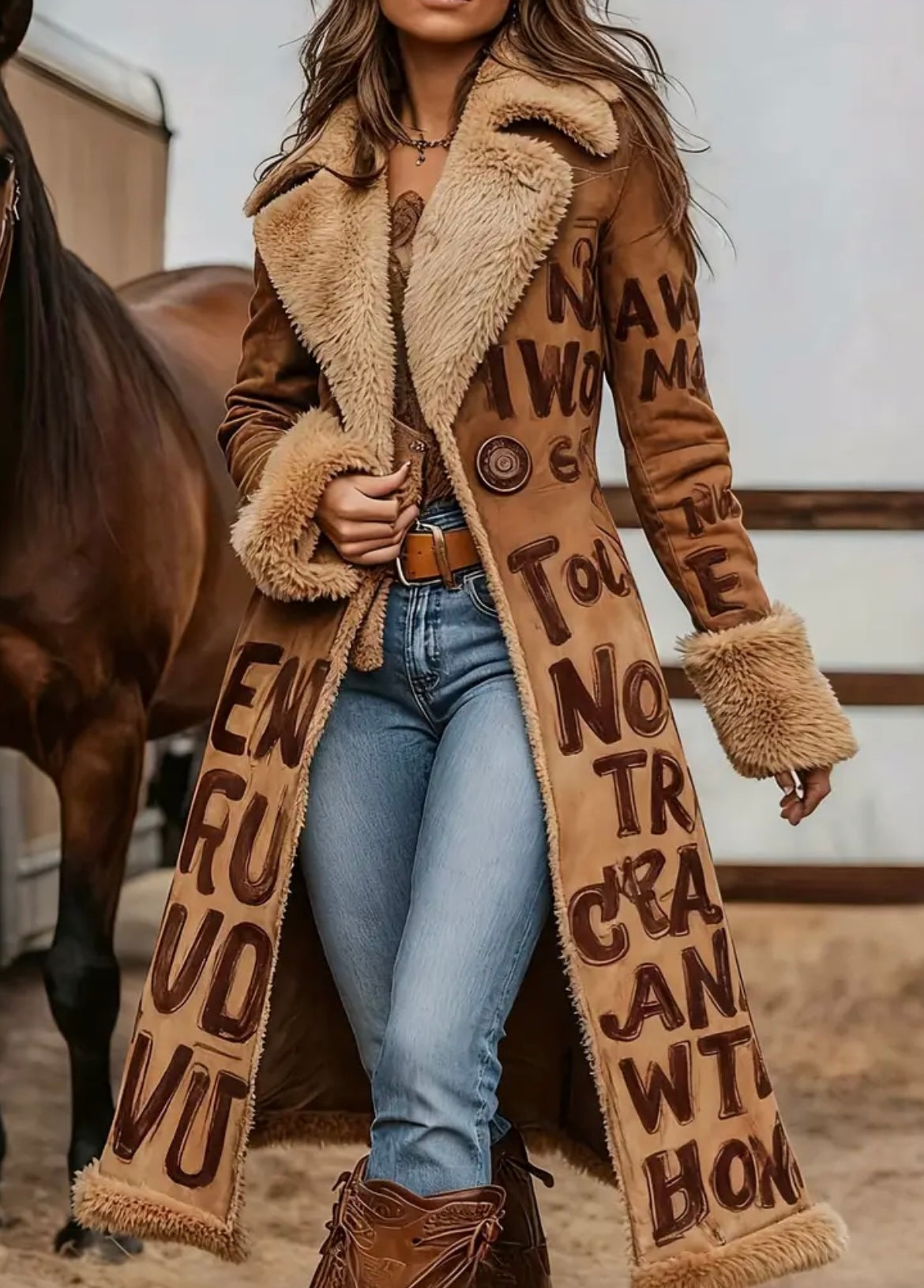 Women's Bohemian Winter Coat Elegant Long Thick Jacket with Boho Jacket - Warm Cold Weather Outerwear, Machine Washable Fall Winter Clothing for Casual & Special Occasions, Non-Stretch Jacket Suitable for Winter