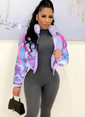 Pastel Pink & Blue Heart Print Women's Jacket - Casual Winter Coat with Purple, Full-Zip Outerwear, Machine Washable Long Sleeve Blazer for Parties, Casual Attire & Layering (Pink/Blue/Purple)