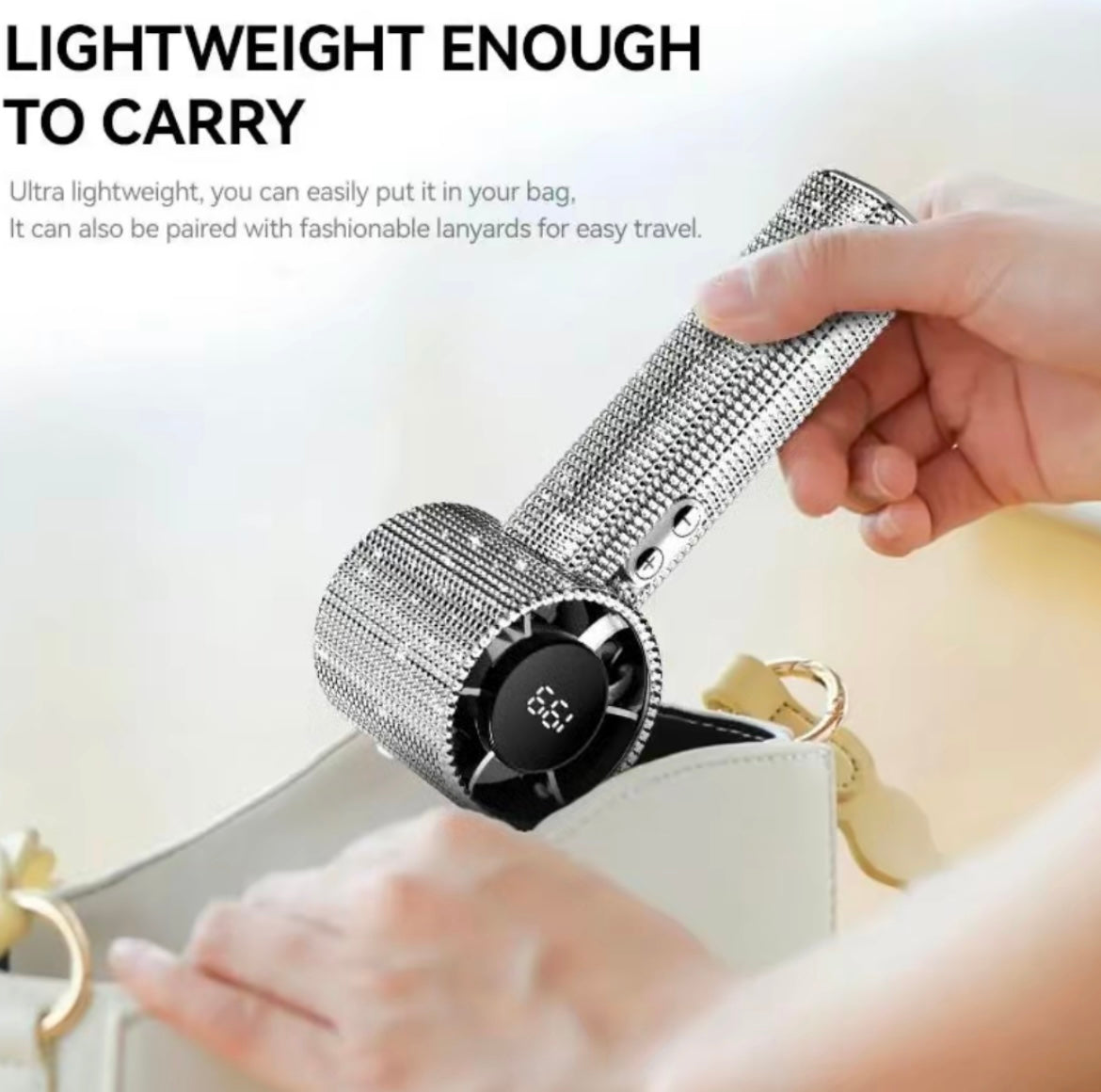 Rhinestone Fan Luxury Bling Portable Handheld Turbo Fan 3 Gear Wind Rechargeable Long Battery Life Hand Fan With Digital Display For Outdoor