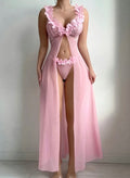 2 Sets Of Europe And The United States Sexy Love Interest Pajamas Female Temptation Open Fork See-through Halter Dress Long Skirt Thong Pants Two Sets to Send A Lover Gift Lover