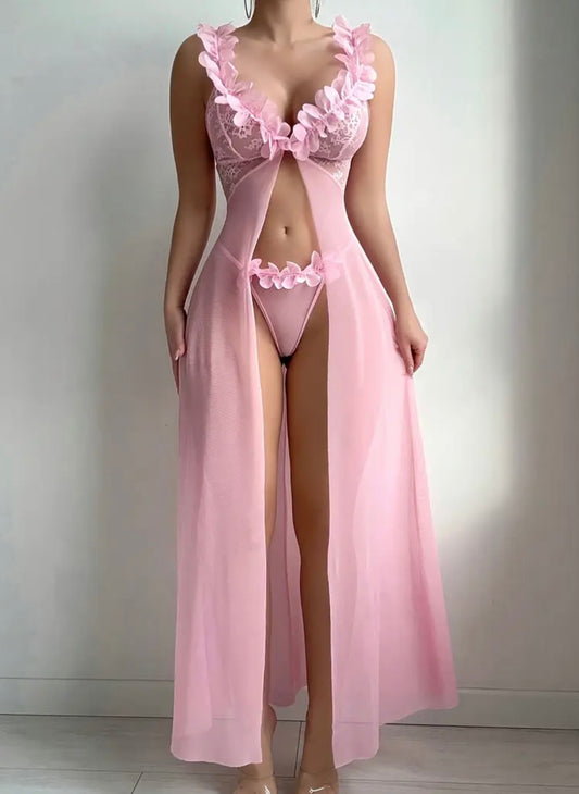 2 Sets Of Europe And The United States Sexy Love Interest Pajamas Female Temptation Open Fork See-through Halter Dress Long Skirt Thong Pants Two Sets to Send A Lover Gift Lover