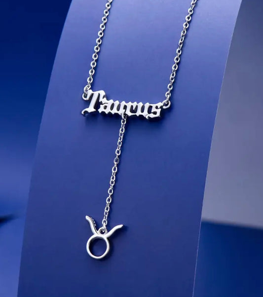 Zodiac Necklace 925 Sterling Silver 12 Constellation Lariat Necklace Old English Zodiac Sign Y-Shaped Pendant Necklace Horoscope Astrology Jewelry Gifts for Women