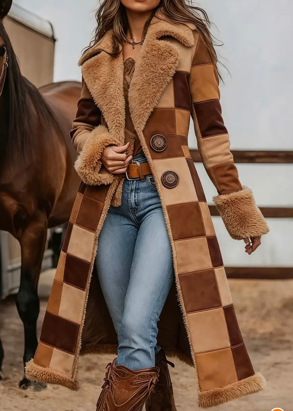 Women's Bohemian Winter Coat Elegant Long Thick Jacket with Boho Jacket - Warm Cold Weather Outerwear, Machine Washable Fall Winter Clothing for Casual & Special Occasions, Non-Stretch Jacket Suitable for Winter