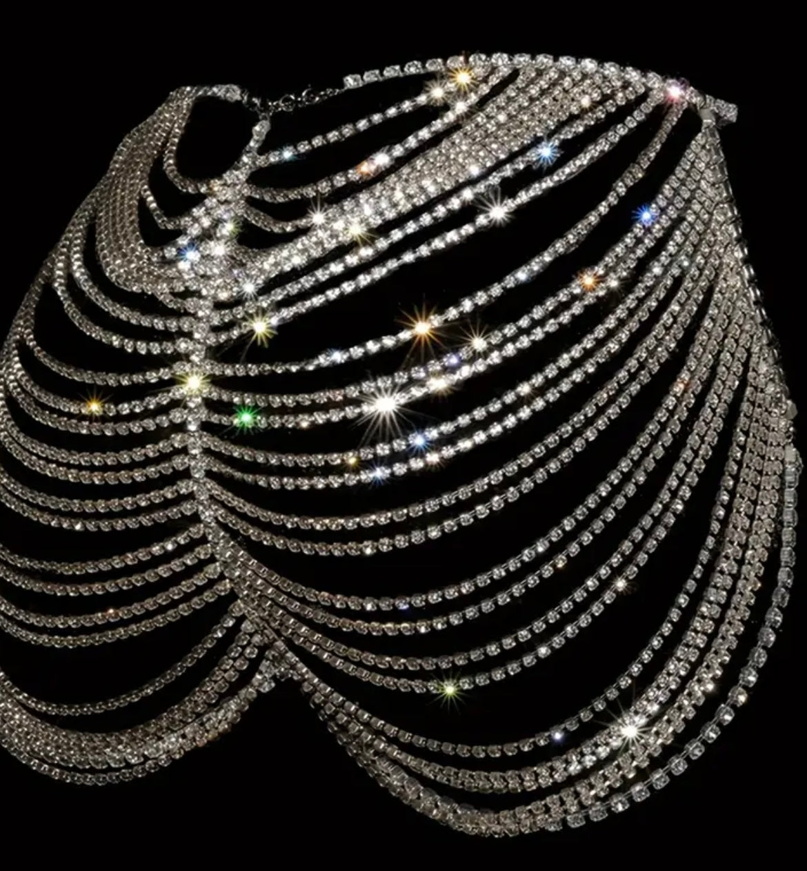 Women's Sparkling -Adorned Fringed Waist Chain Body Jewelry - Multi-Color (Green/Blue/Pink/White/Golden) Layered Dance Costume Accessory for Nightclub, Party, Stage Performance - Year-Round Wearable Body Harness, Sparkling Waist Chain, Dressy Shinny Belt,