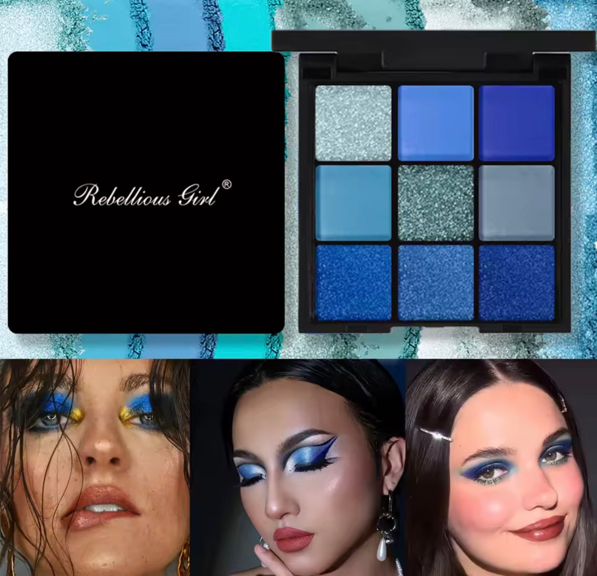 Color Eyeshadow Palette Blue Waterproof Sweatproof Blue Matte Pearl Glitter Finish Performance Stage