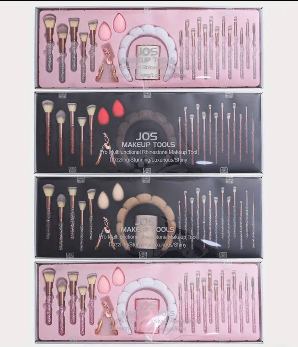 23pcs Luxury Makeup Brush Set with Rhinestone-Studded Brushes - Professional Face & Eye Makeup Tools, Highlighter, Contour, Foundation, Lipstick, Nose Shadow Brushes - Elegant, Durable Plastic & Paper Brushes For Sensitive Light