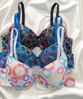 [Push-Up Bras | Adjustable] 3pcs Set Women's Push-Up Bras | Adjustable Underwire, Full-Coverage Non-Detachable Cups | Soft Beige-Friendly Lift & Boning, Multicolor Circle Print (Pink/Blue/Purple)