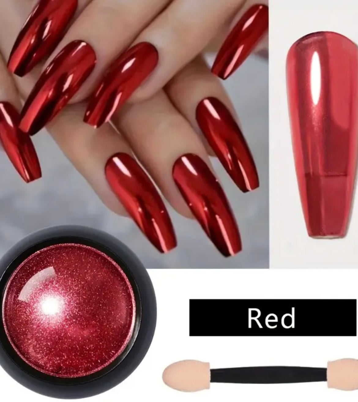 [Metallic Eyeshadow Powder] 3pcs Classic Red Metallic Eyeshadow Powder | Monochrome Satin Finish, Radiant Shimmer, 1 Brush Included, Versatile for Nail Art, Lip Makeup, Face Decoration, Gothic Futuristic Mechanical Look