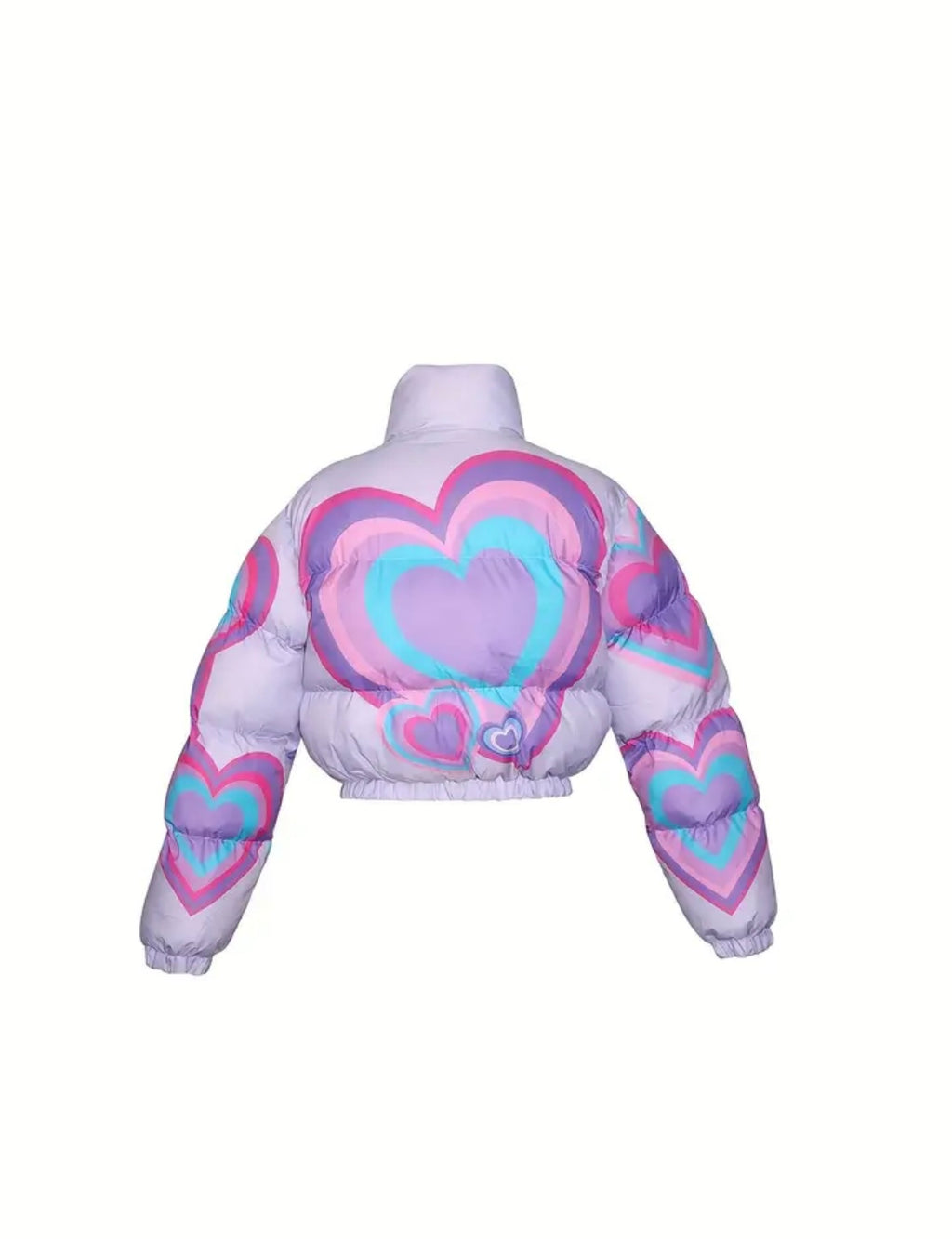 Pastel Pink & Blue Heart Print Women's Jacket - Casual Winter Coat with Purple, Full-Zip Outerwear, Machine Washable Long Sleeve Blazer for Parties, Casual Attire & Layering (Pink/Blue/Purple)