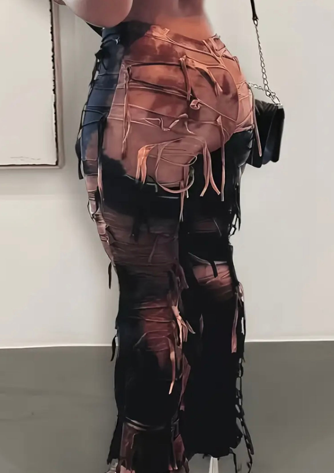 [High-Waisted Tie-Dye Pants] Ultra-Long High-Waisted Stretchy Semi-Sheer Tie-Dye Tassel Flared Pants | Women's Winter Pants with Elastic Waistband