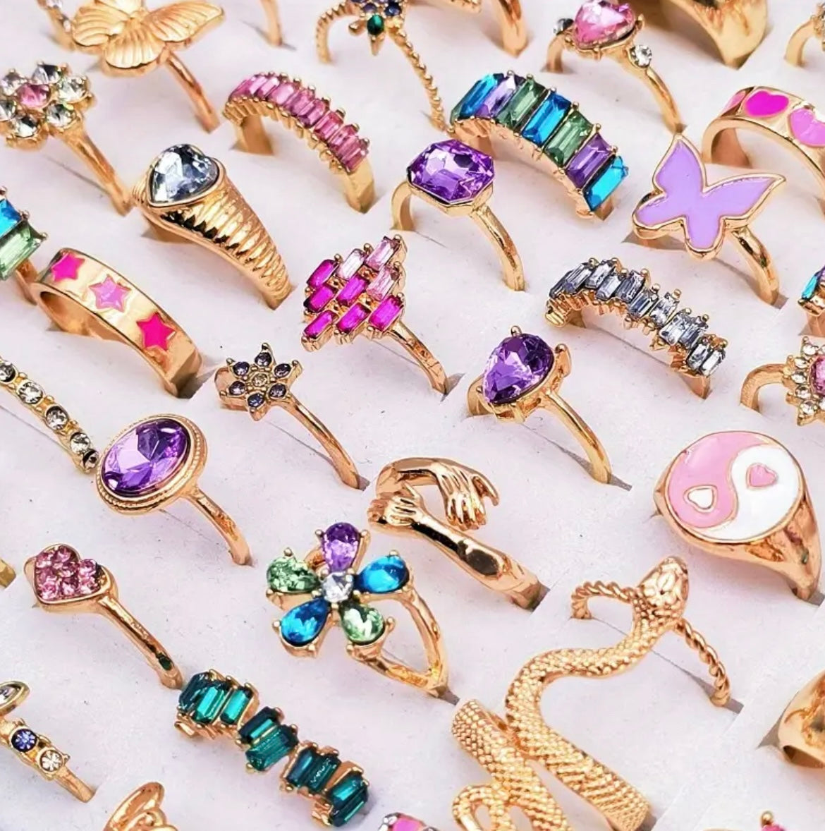 [Rose Golden | Vibrant] 24pcs Rose Golden Alloy Stackable Rings | Vibrant Gemstone & Metallic Accents, Vintage Boho Style for Women & Men - 15mm-19mm Mixed Sizes, Valentine's Day, Parties, Casual Attire - No Box Included, Party Jewelry, Charm, In