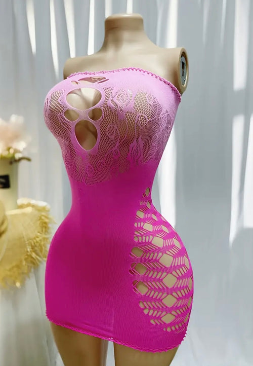 1pc Women's Sexy Fishnet Cover Up - Hollow Out Bodycon Lingerie Dress, See-Through Stretchy Swimsuit for Music Festivals & Beachwear, High Elasticity Color Summer Swimwear