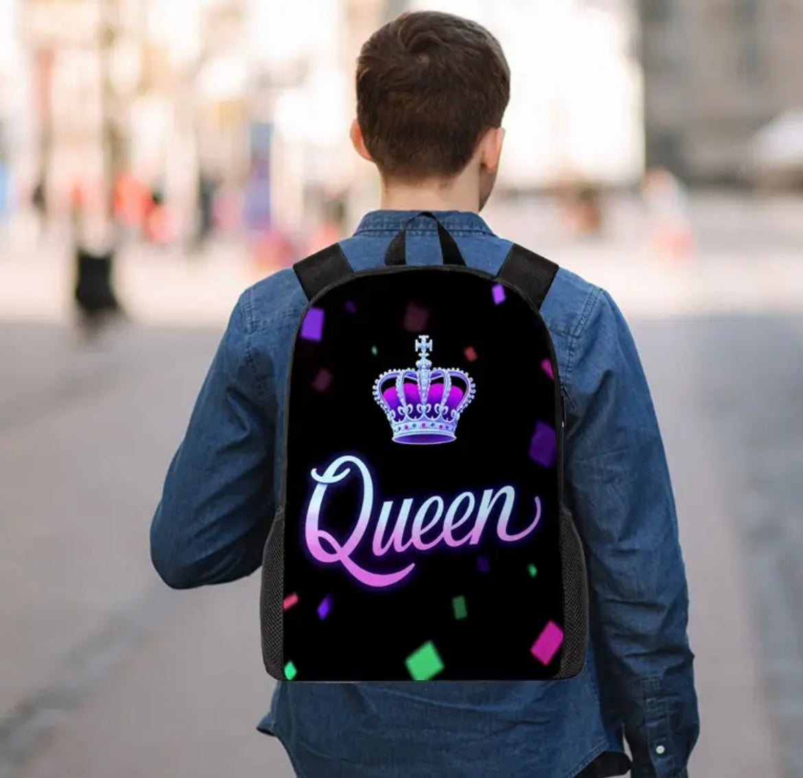 Queen Crowned Letters Design Backpack 3pcs for Men Women, Includes 17.1" Lightweight Large-Capacity Bookpack & Insulated LunchBox & Versatile Pencil Pouch, Best for Learning Outdoor Work Commute Travel Meals Getaways Gifts