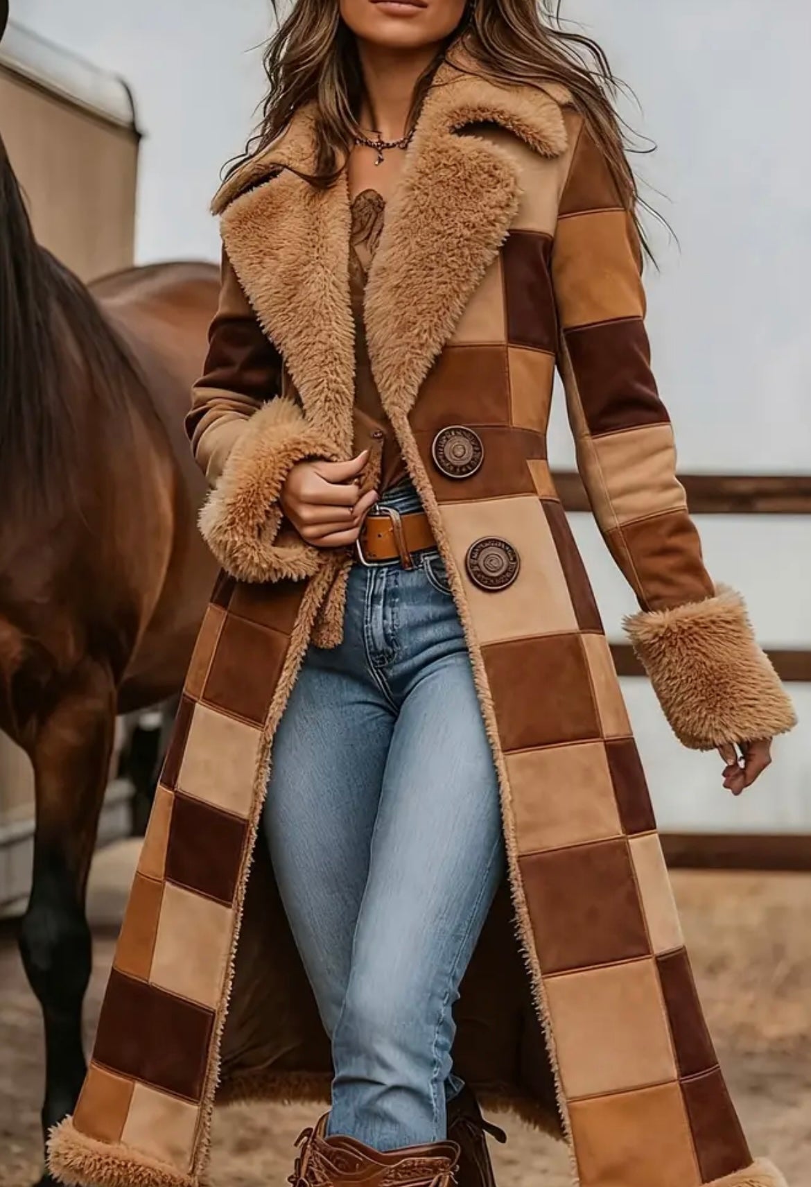 Women's Bohemian Winter Coat Elegant Long Thick Jacket with Boho Jacket - Warm Cold Weather Outerwear, Machine Washable Fall Winter Clothing for Casual & Special Occasions, Non-Stretch Jacket Suitable for Winter