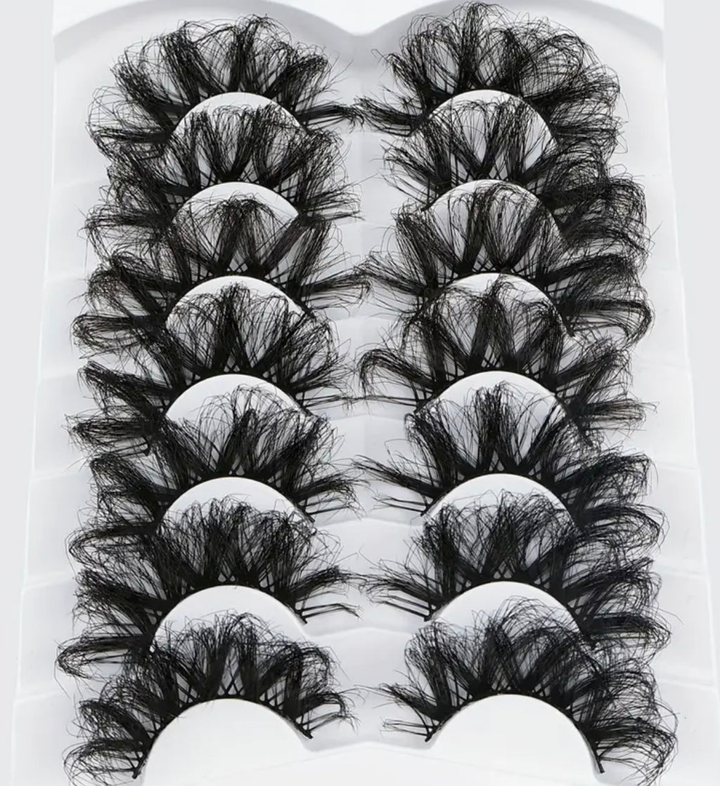 7 Pairs 25mm False Eyelashes Fluffy Soft Thick Doll Eye Cat Eye Dramatic False Eyelashes Natural Eye Makeup