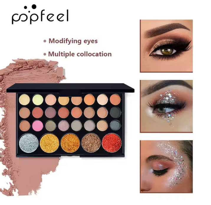 POPFEEL 29-Color Eyeshadow Palette – Versatile Makeup Set with Glitter, Shimmer, and Ma