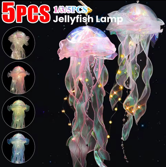 5PCS Jellyfish Bedroom Night Light Lamp Button Battery Hanging Atmosphere Decoration Lamp