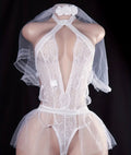 Bride'S Lace-up Nightgown Set - White Lace Socks + Sheer Mesh Uniform, Pure Desire Sexy Lingerie
