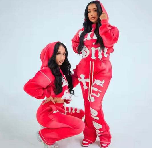 Custom Tech Fleece Distress Patch Tracksuit Flared Sweatpants