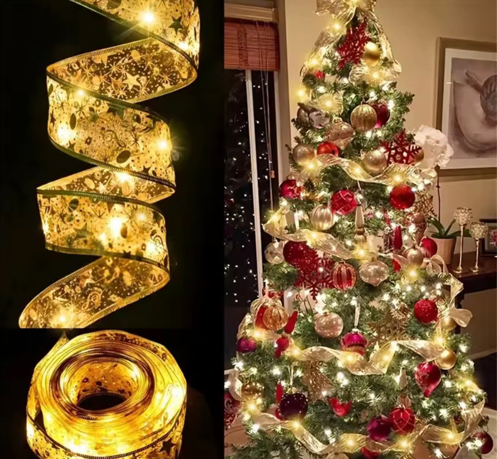 Christmas Tree Ribbon Fairy Lights, Indoor DIY Bows String Light Battery Powered for Christmas Tr