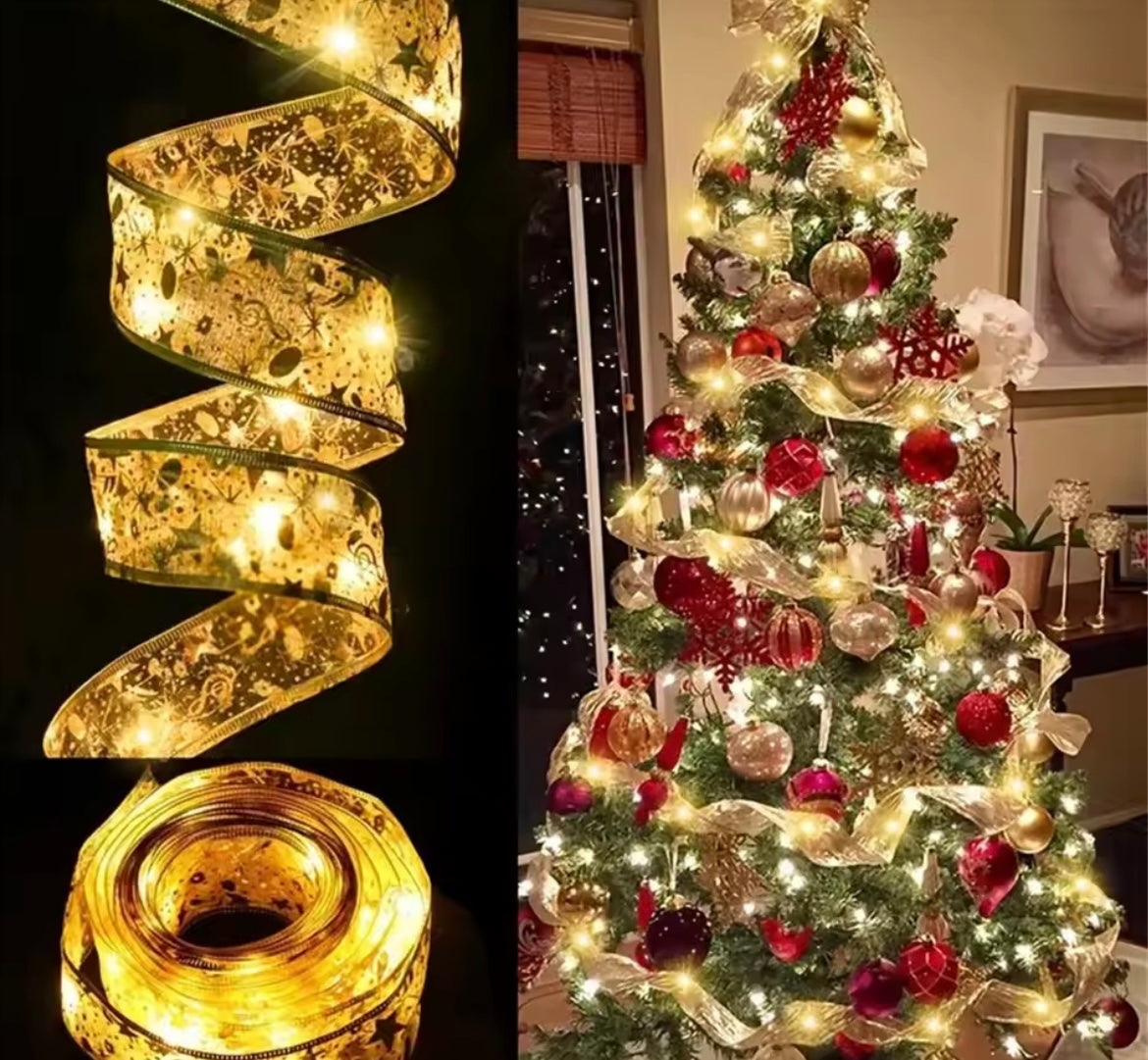 Christmas Tree Ribbon Fairy Lights, Indoor DIY Bows String Light Battery Powered for Christmas Tr