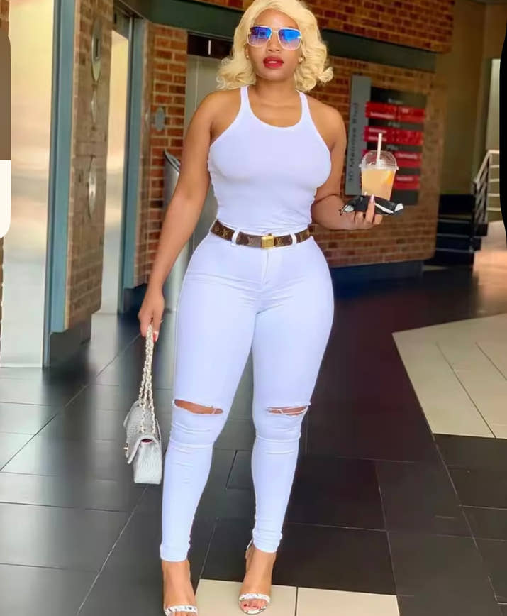 Spring New Women's White High Waist Ripped Jeans Fashion Slim Stretch Denim Pencil Pants