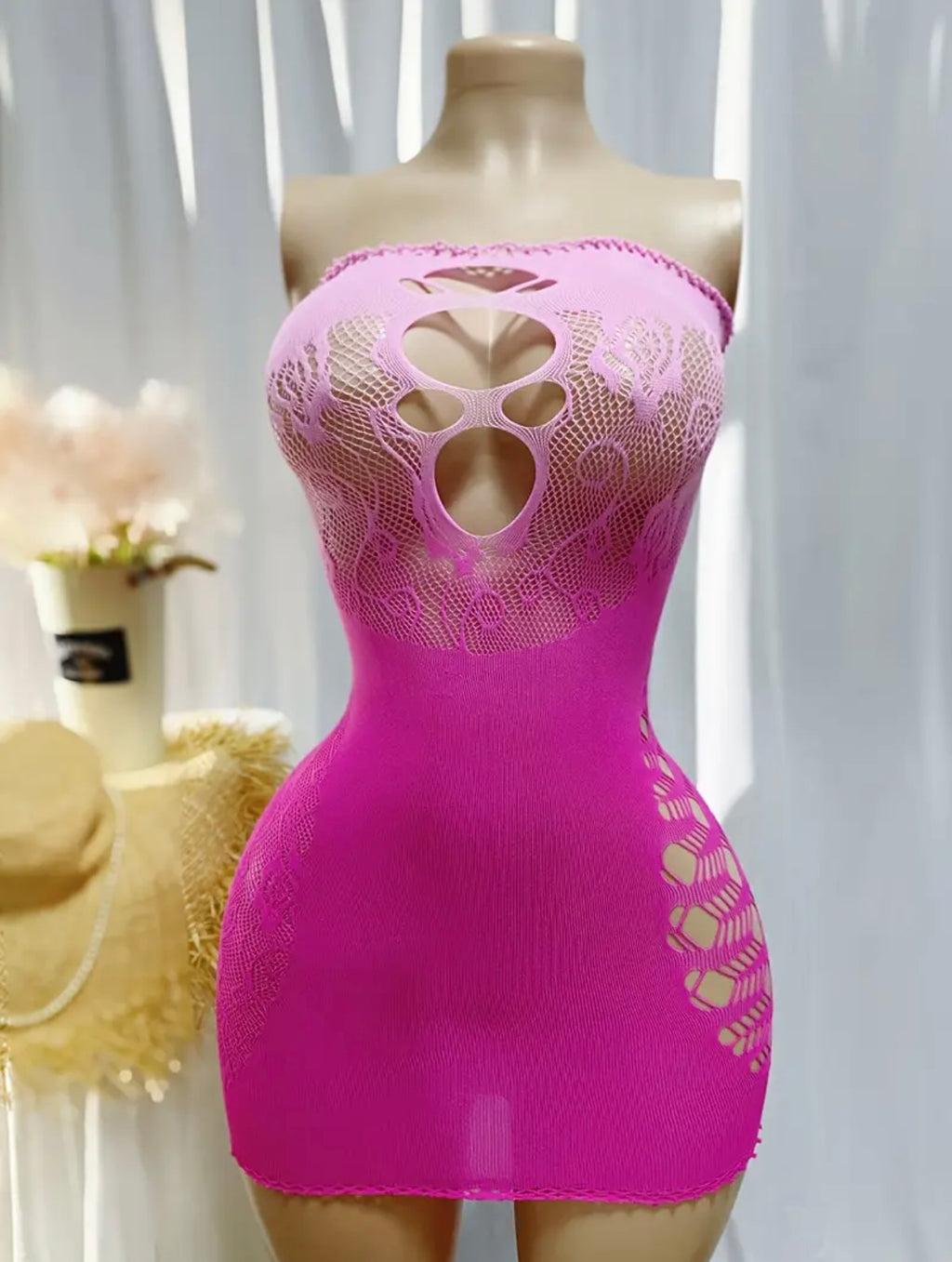 1pc Women's Sexy Fishnet Cover Up - Hollow Out Bodycon Lingerie Dress, See-Through Stretchy Swimsuit for Music Festivals & Beachwear, High Elasticity Color Summer Swimwear