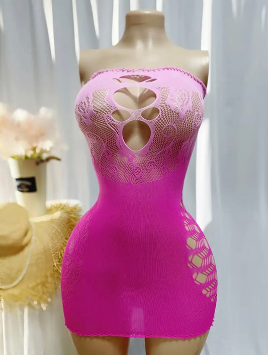 1pc Women's Sexy Fishnet Cover Up - Hollow Out Bodycon Lingerie Dress, See-Through Stretchy Swimsuit for Music Festivals & Beachwear, High Elasticity Color Summer Swimwear