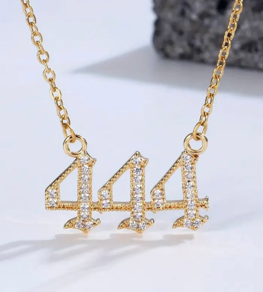 Angel Lucky Number 444 Necklace for - Golden-Tone Elegant Minimalist Pendant with Sparkling, Everyday & Party,, Mardi Gras, Minimalistic Design, Embellishments Necklace