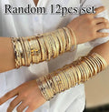12pcs Set Women's Golden Bracelet Collection - Elegant Golden-Toned Stackable Bracelets with Heart, Link & Bead Charms, Luxurious Everyday Jewelry Gift Set for Christmas, Birthdays, Valentine's Day - Durable Tarnish-Resistant Metal-Like Material