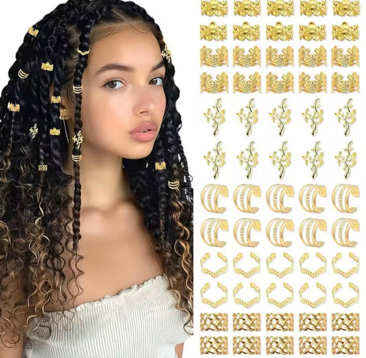 60PCS Hair Jewelry for Braids Gold Braid Clips Style Dreadlock Jewelry Metal Loc Braids Accessories Hai
