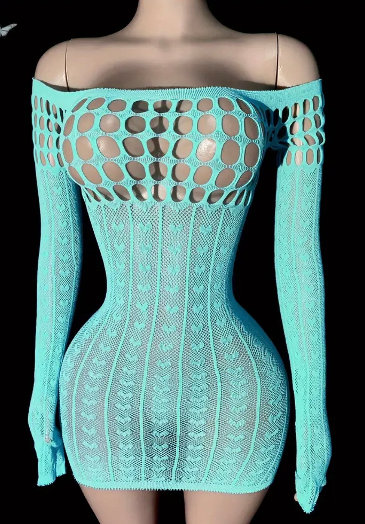 1pc Women'S Sexy Sheer Long Sleeve Fishnet Dress - Backless One-Piece with Long Beachwear & Music Festival Outfit, Durable Swimwear for Poolside, Nightclub & Casual Attire - Solid Color Form-Fitting Bo