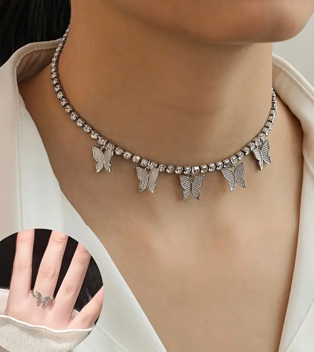2pcs Butterfly Pendant Necklace, Female Style Butterfly Neck Chain, Hip Hop Accessories, Daily Party Parties, Surprise Wearing, Stunning The Whole Audience, Set