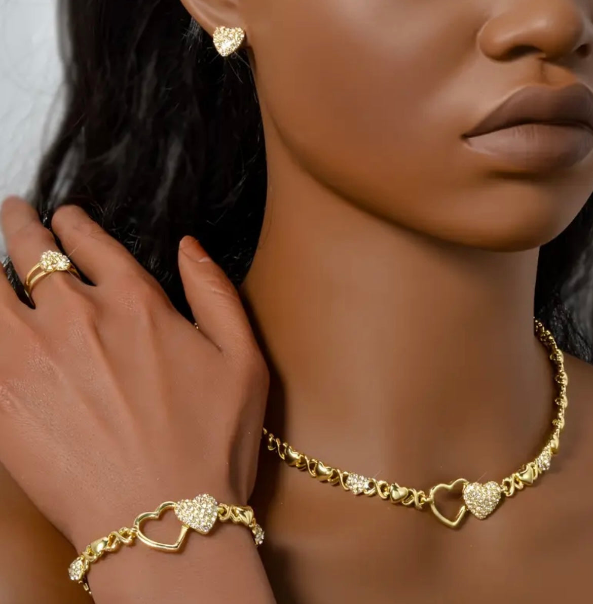 5pcs Bling Jewelry 5pcs/set Bling Bling Women's Necklace + Bracelet + Earrings + Ring | Cute and Elegant Jewelry Set Suitable for Daily Wear and Festive Party Gift