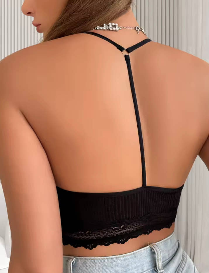 Women Sexy Camisoles Backless Tanks Lace Mesh Brassiere Female  Ribbed Women Top